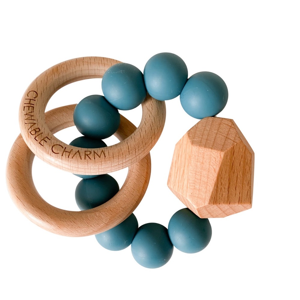 Hayes Silicone + Wood Teether Ring- Gypsy Teal